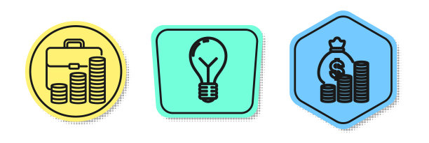 设置线公文包和硬币灯泡与图片下载