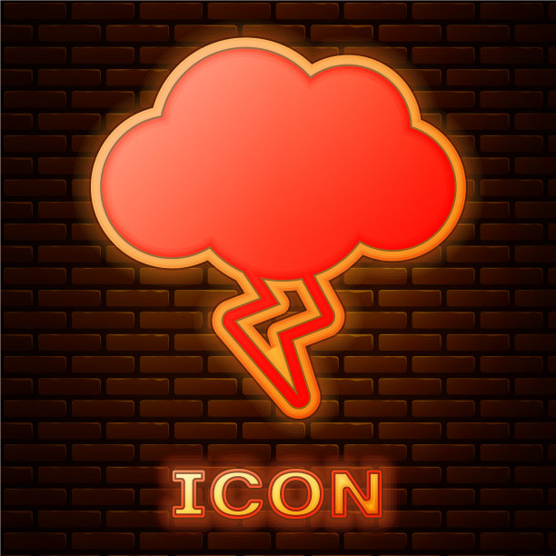 霓虹灯风暴图标孤立在砖墙上图片下载