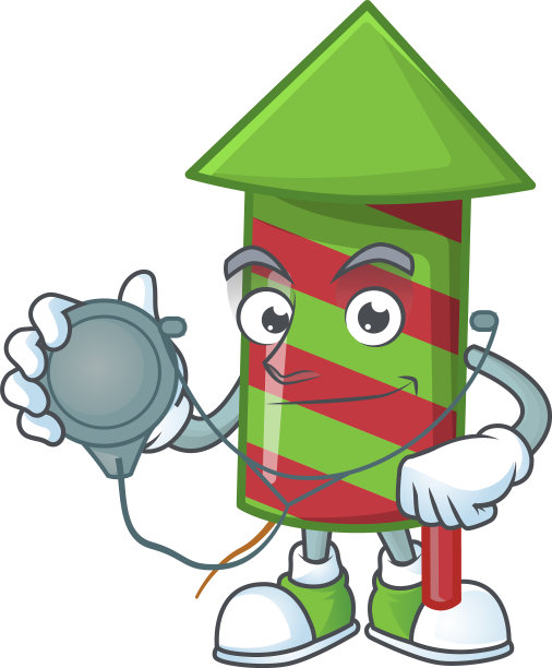 绿条纹烟花火箭卡通吉祥物图片下载