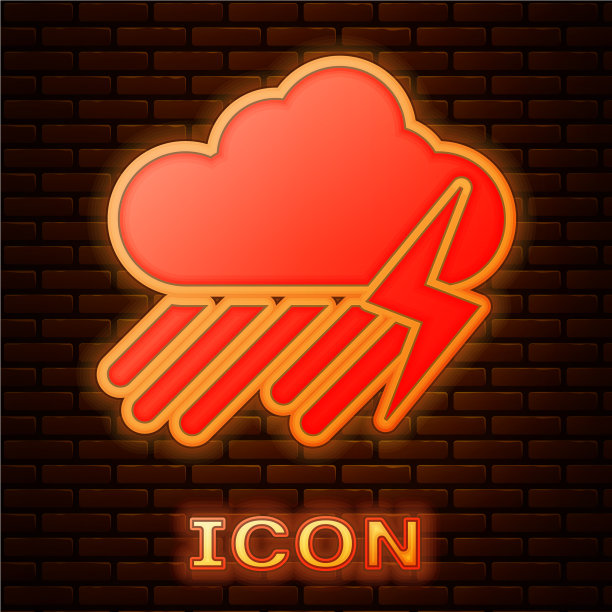 发光的霓虹云与雨和闪电的图标图片下载