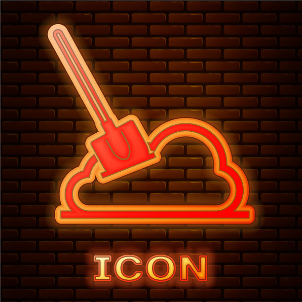 发光的霓虹灯铲在地面图标孤立上图片下载