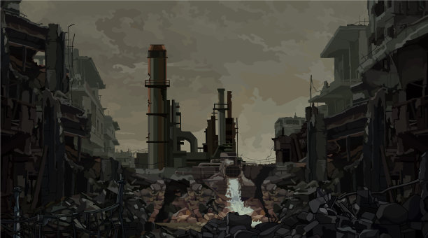 油漆背景破坏了一个工业工厂图片下载