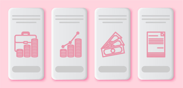 设置线公事包和硬币饼图信息图图片下载