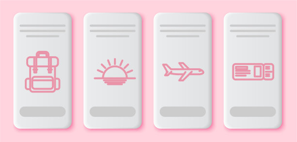 Set line徒步背包日落飞机和旅行图片下载