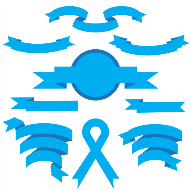 蓝丝带设置在孤立的庆祝和图片下载