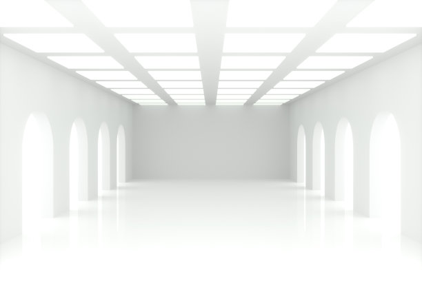 3D白色空房间内部，隧道，走廊图片下载