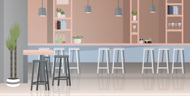 现代咖啡馆内部空荡荡的没有人的餐厅图片下载