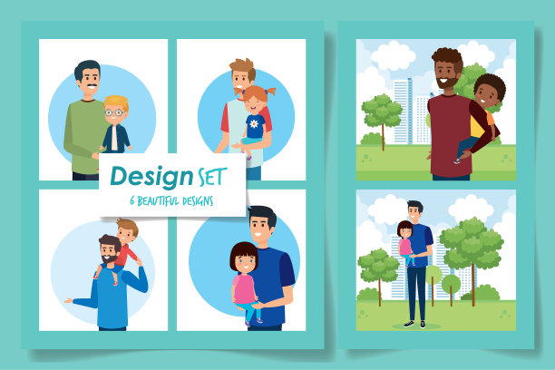 与父亲和儿子一起设置六种设计图片下载