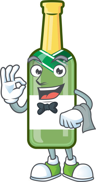 香槟酒绿色的瓶子上有一种风格化的特征图片下载