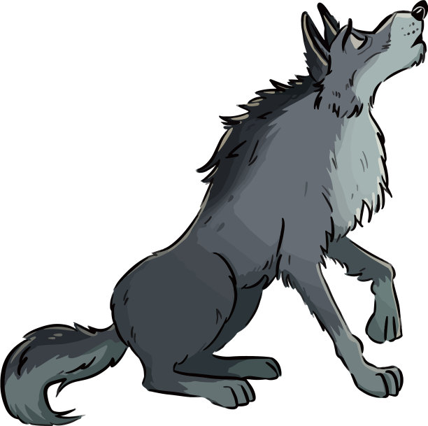 狼在月亮狗或狼线画上嚎叫图片下载