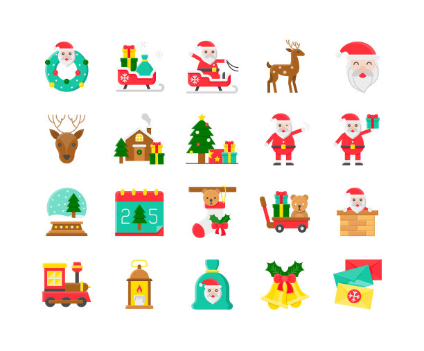 圣诞装饰和圣诞老人扁图标集图片下载