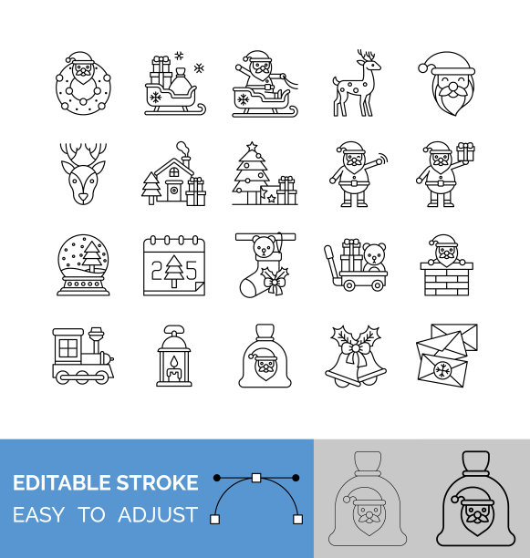 圣诞装饰和圣诞老人线图标集图片下载