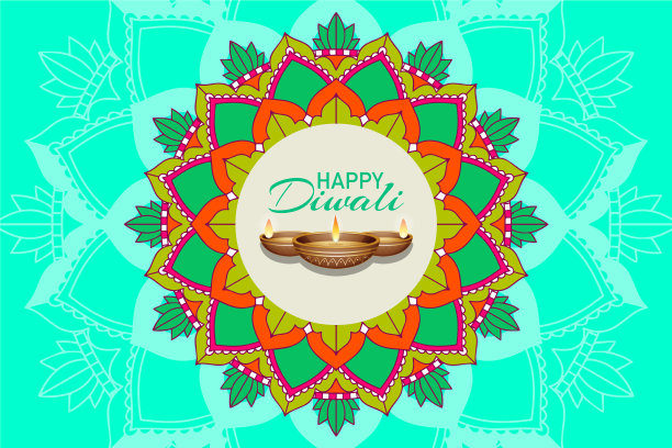 以曼荼罗图案为背景的快乐排灯节图片下载