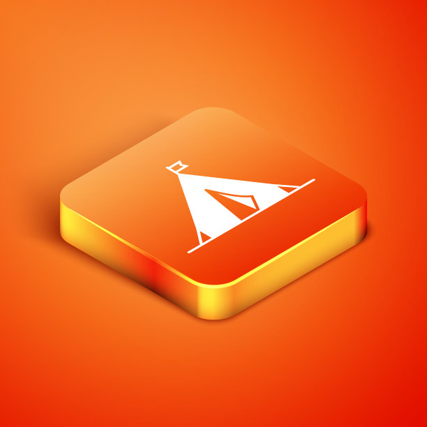 与旗帜图标隔离的等距旅游帐篷图片下载