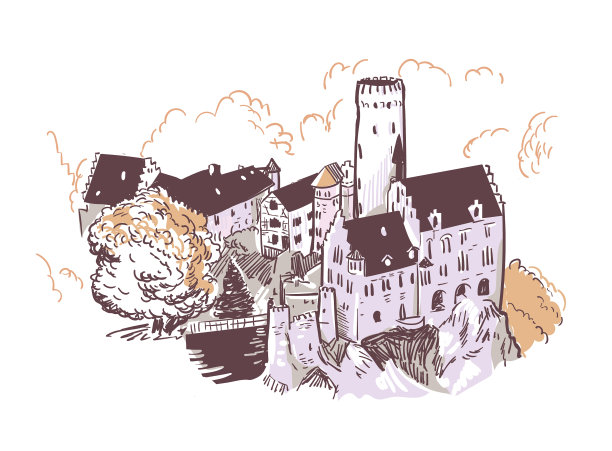 线条艺术孤立的列支敦士登城堡素描图片下载