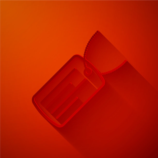 剪纸军事狗标签图标孤立在红色图片下载