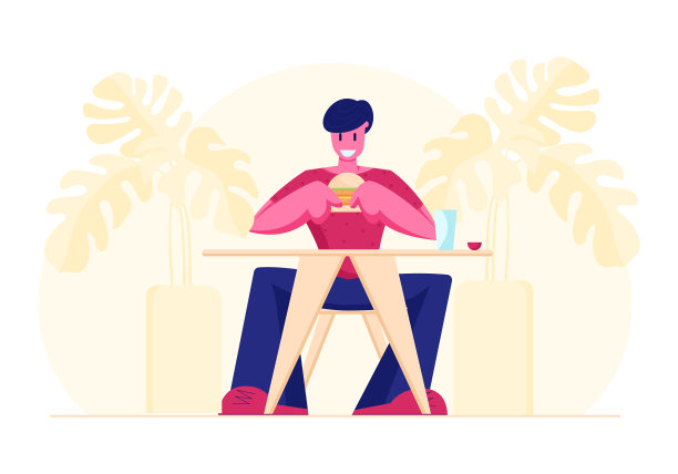 饥饿的男主角坐在那里吃着汉堡图片下载