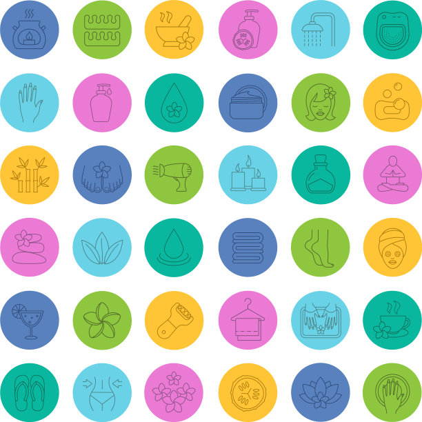 水疗沙龙线性图标集图片下载