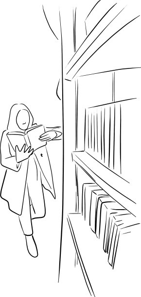 站着的女人在图书馆看书图片下载