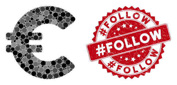 马赛克欧元与纹理hashtagfollow印章图片下载