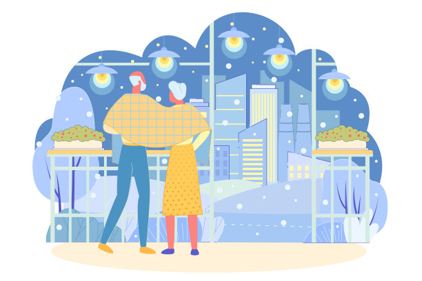 老年人在毯子下看雪城图片下载