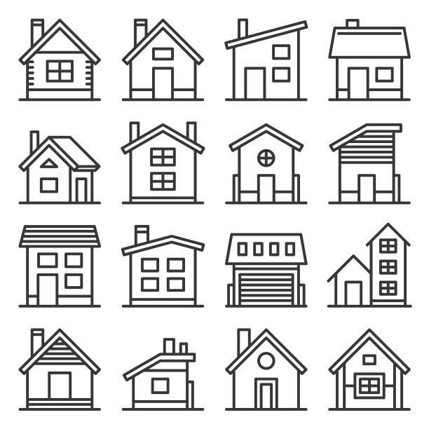 房子图标设置在白色背景线风格图片下载