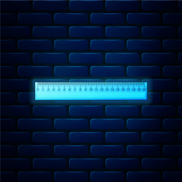 霓虹灯标尺图标孤立在砖墙上图片下载