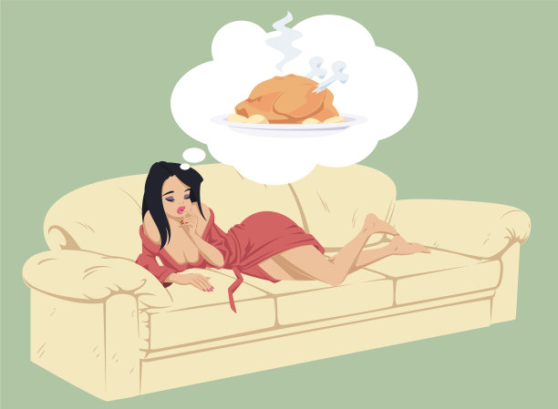 沙发上的女孩梦想着烤鸡图片下载