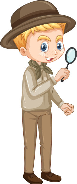 男孩拿着放大镜在孤立的背景上图片下载