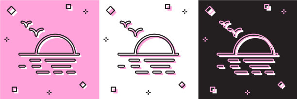 设置日落图标孤立在粉红色和白色黑色图片下载