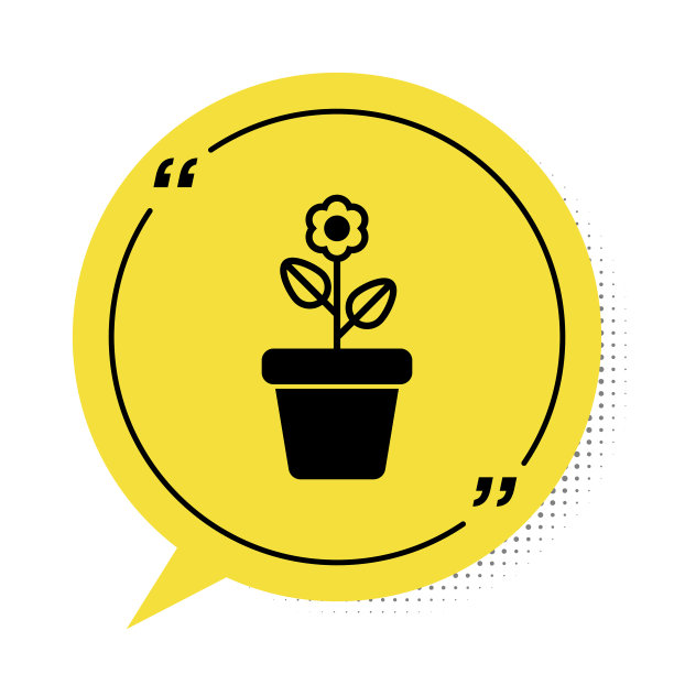 黑色花在盆中图标孤立在白色图片下载