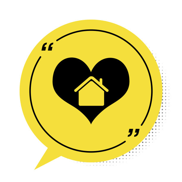 黑色房子与心形图标孤立图片下载