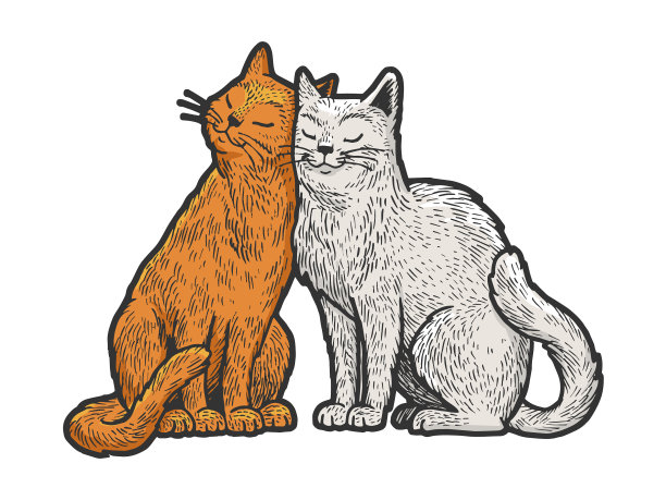 猫爱夫妻拥抱素描图片下载