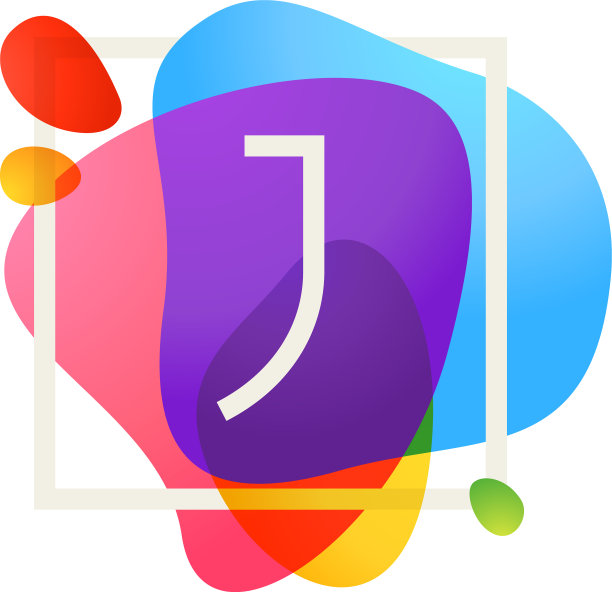 J字母标志在方形框架在水彩图片下载