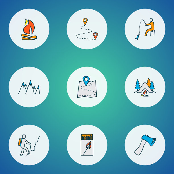 度假图标彩色线设置露营图片下载
