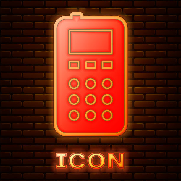 发光的霓虹灯遥控图标隔离在砖块上图片下载