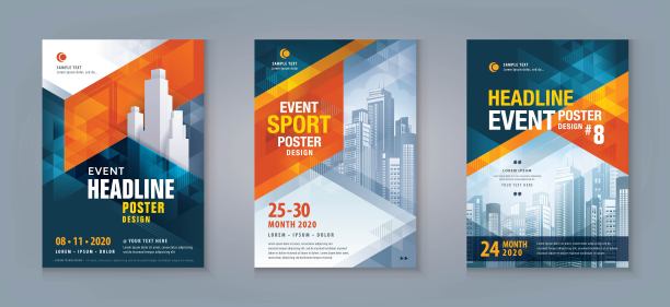 商业传单海报设计集。布局模板，抽象的红色和蓝色几何三角形图片下载