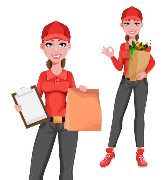 快递女带着蔬菜和纸袋图片下载