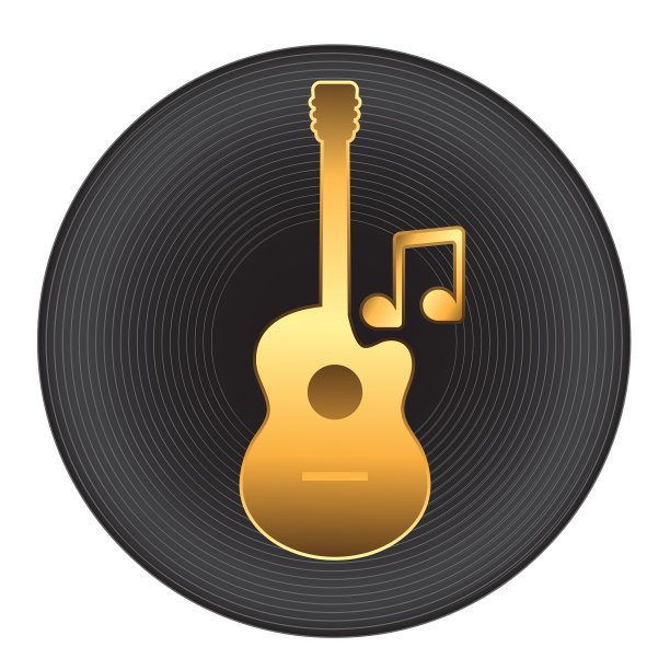 标志吉他音符镀金上孤立图片下载