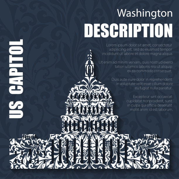 复古波西米亚花卉图案的美国国会大厦图片下载
