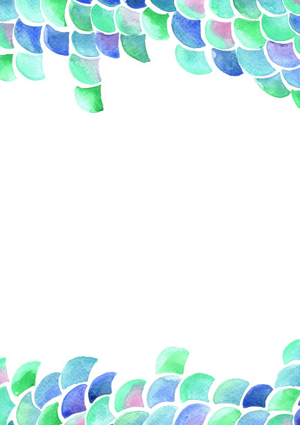 海浪和鱼鳞水彩手绘画框背景装饰在暑假活动。图片下载