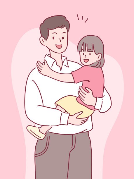 父亲抱着女儿微笑，一起度过快乐时光，父亲节概念，手绘风格矢量插图。图片下载