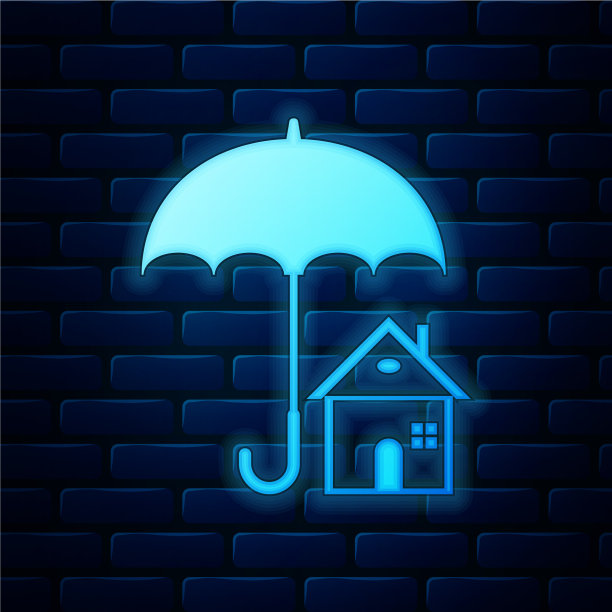 发光的霓虹灯房子与伞图标隔离图片下载