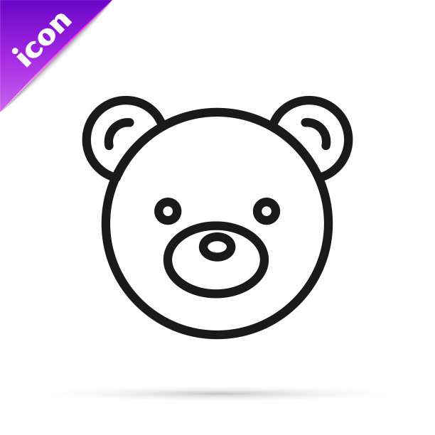 黑色线泰迪熊毛绒玩具图标隔离上图片下载