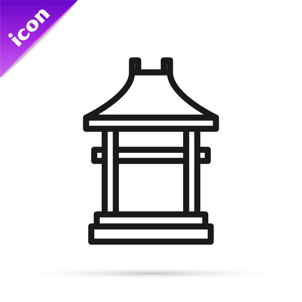 黑线日本门图标孤立在白色图片下载