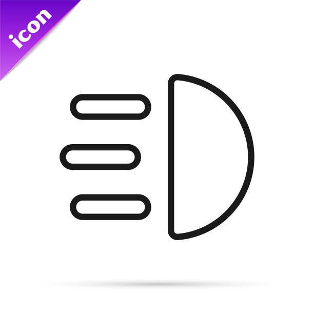 黑线远光灯图标隔离在白色上图片下载