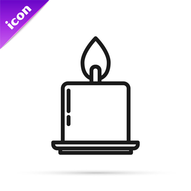 烛台图标上燃烧的蜡烛的黑色线条图片下载