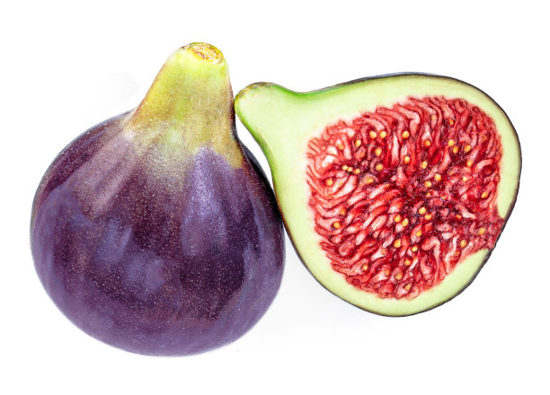 新鲜的紫色无花果果实整个和半孤立在白色背景上。食物的照片。顶视图“n图片下载