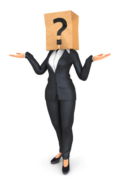 3d商业女性与问号袋在头上图片下载