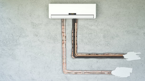 电线导致安装在混凝土墙体空调，3d插图图片下载